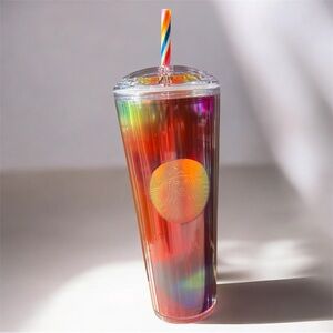 🆕 Starbucks Rainbow Iridescent Tumbler with Straw
